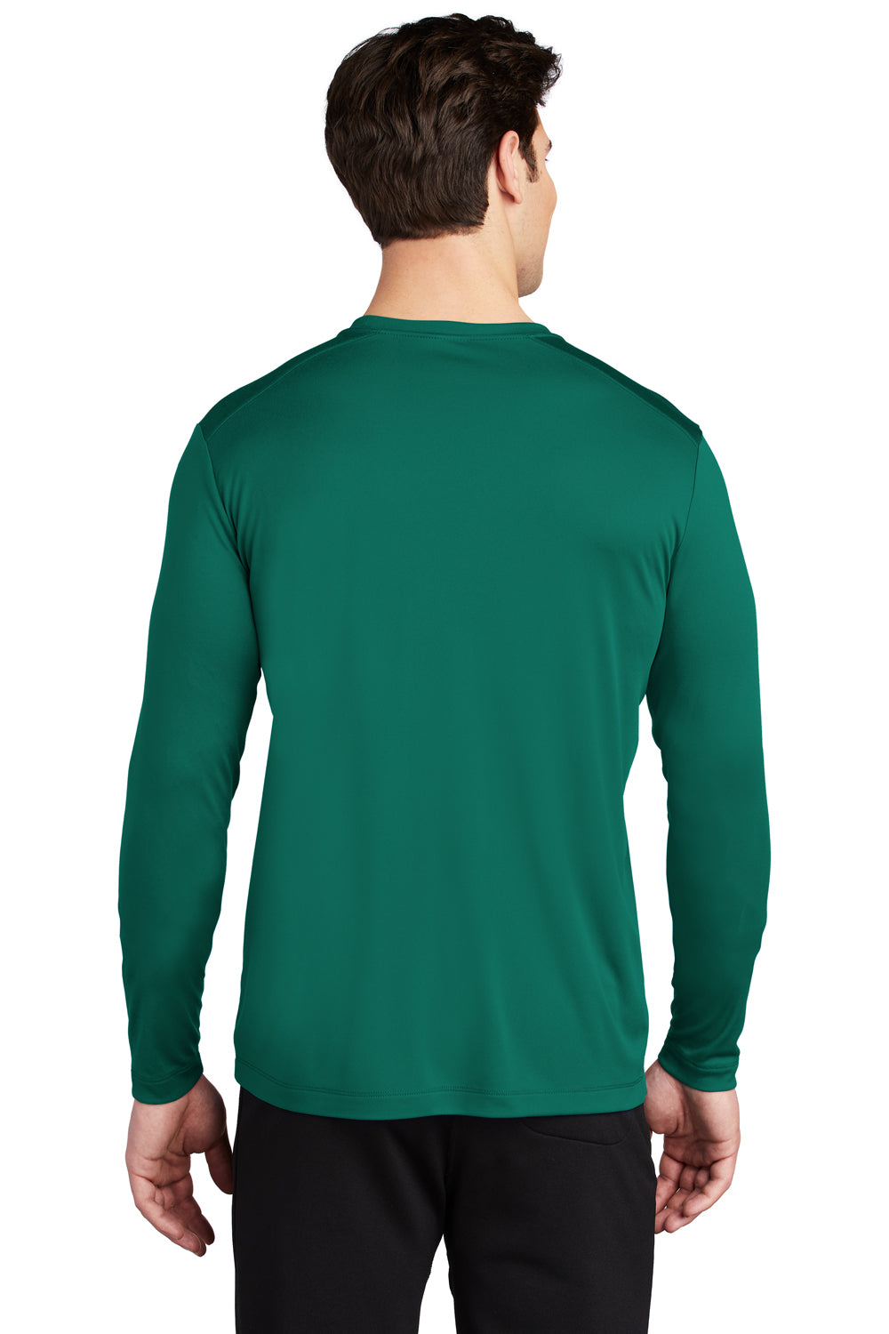 Sport-Tek ST420LS Mens Moisture Wicking Long Sleeve Crewneck T-Shirt Marine Green Model Back