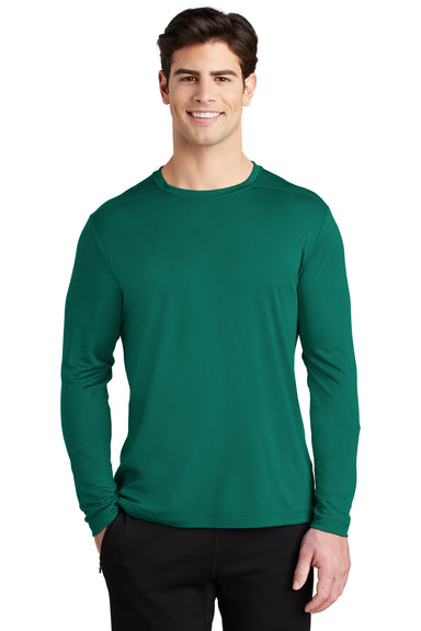 Sport-Tek ST420LS Mens Moisture Wicking Long Sleeve Crewneck T-Shirt Marine Green Model Front