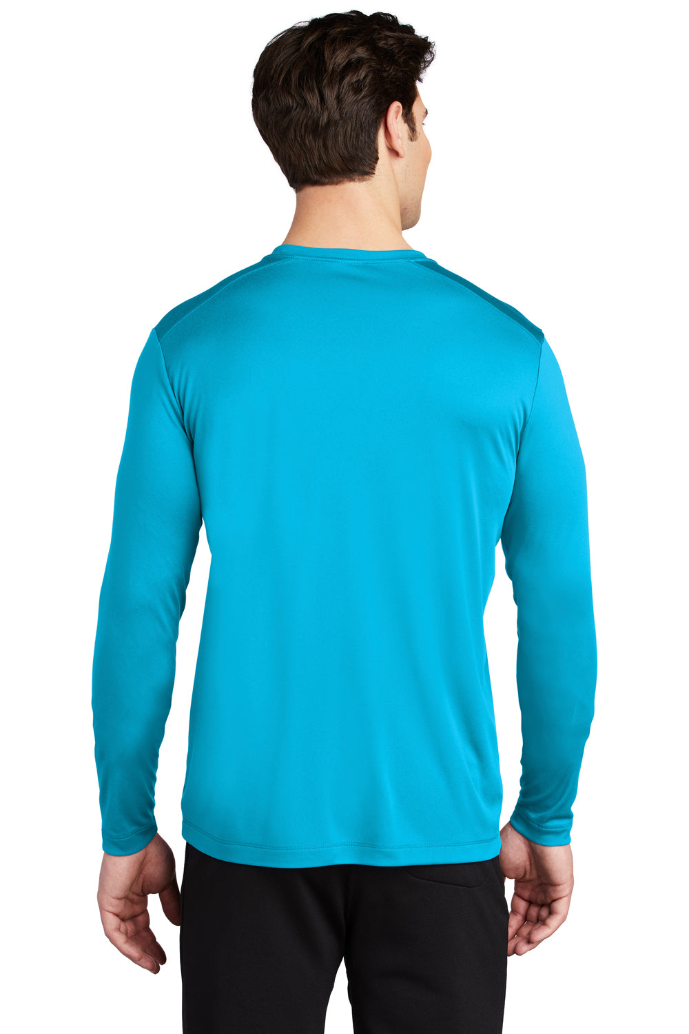 Sport-Tek ST420LS Mens Moisture Wicking Long Sleeve Crewneck T-Shirt Sapphire Blue Model Back