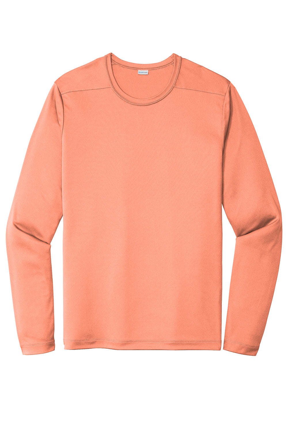 Sport-Tek ST420LS Mens Moisture Wicking Long Sleeve Crewneck T-Shirt Soft Coral Orange Flat Front