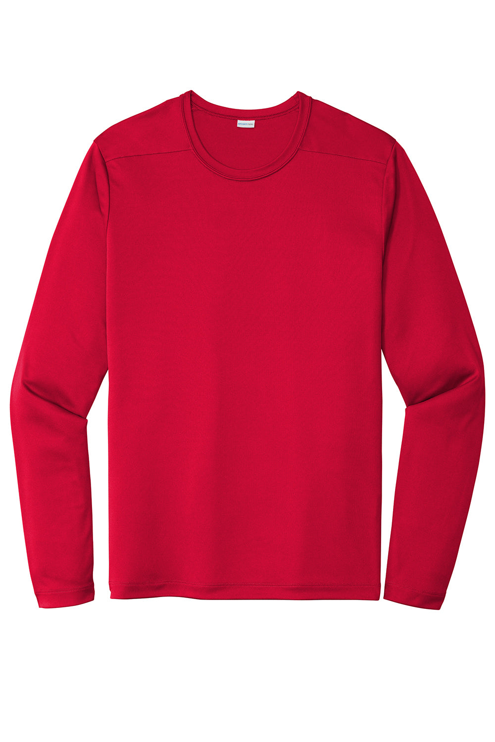 Sport-Tek ST420LS Mens Moisture Wicking Long Sleeve Crewneck T-Shirt True Red Flat Front