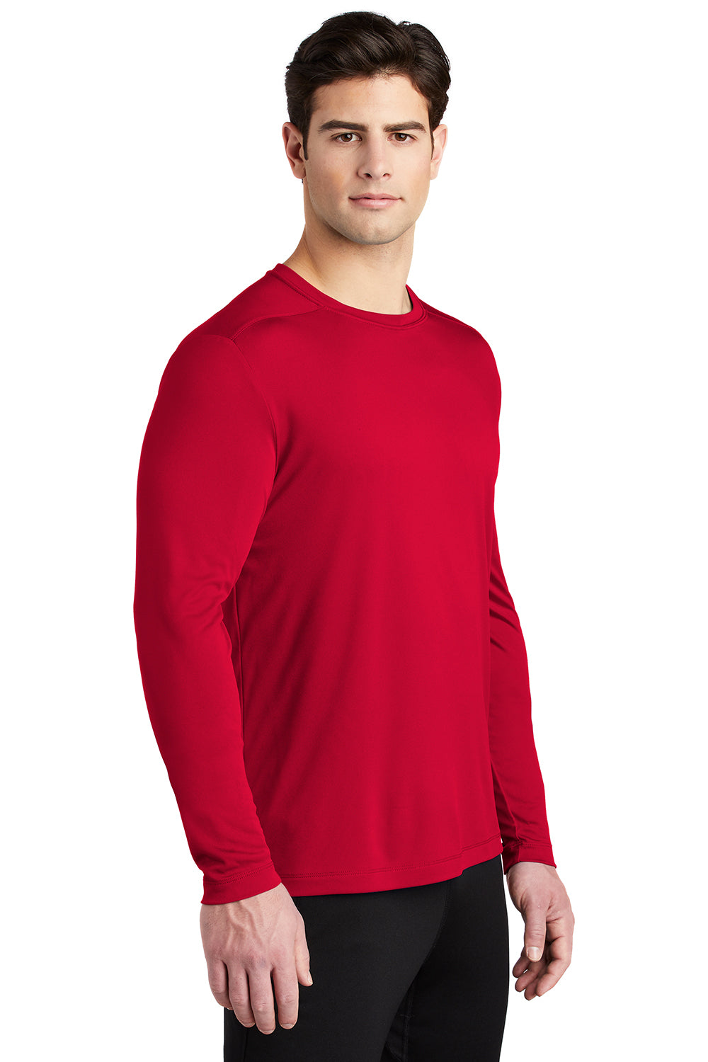 Sport-Tek ST420LS Mens Moisture Wicking Long Sleeve Crewneck T-Shirt True Red Model 3q