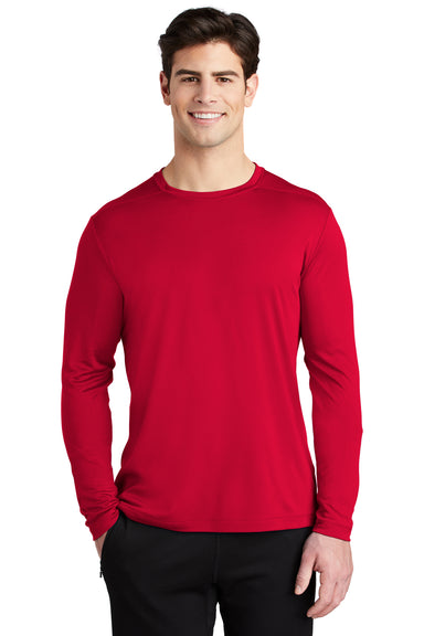 Sport-Tek ST420LS Mens Moisture Wicking Long Sleeve Crewneck T-Shirt True Red Model Front