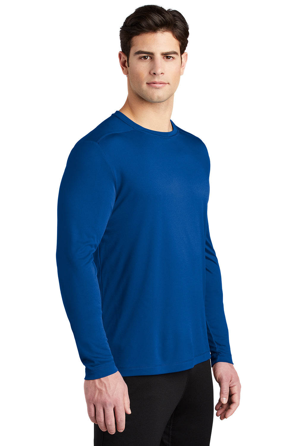 Sport-Tek ST420LS Mens Moisture Wicking Long Sleeve Crewneck T-Shirt True Royal Blue Model 3q