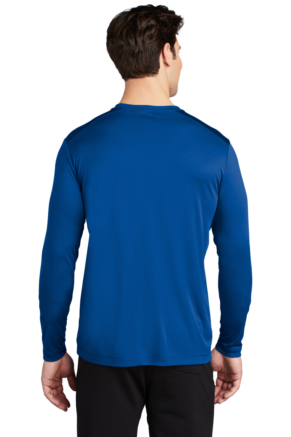 Sport-Tek ST420LS Mens Moisture Wicking Long Sleeve Crewneck T-Shirt True Royal Blue Model Back