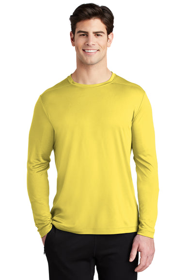 Sport-Tek ST420LS Mens Moisture Wicking Long Sleeve Crewneck T-Shirt Yellow Model Front