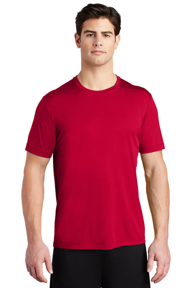 Sport-Tek ST420 Mens Moisture Wicking Short Sleeve Crewneck T-Shirt Deep Red Model Front