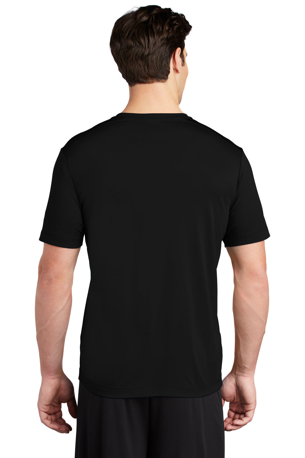 Sport-Tek ST420 Mens Moisture Wicking Short Sleeve Crewneck T-Shirt Black Model Back