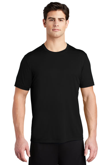 Sport-Tek ST420 Mens Moisture Wicking Short Sleeve Crewneck T-Shirt Black Model Front