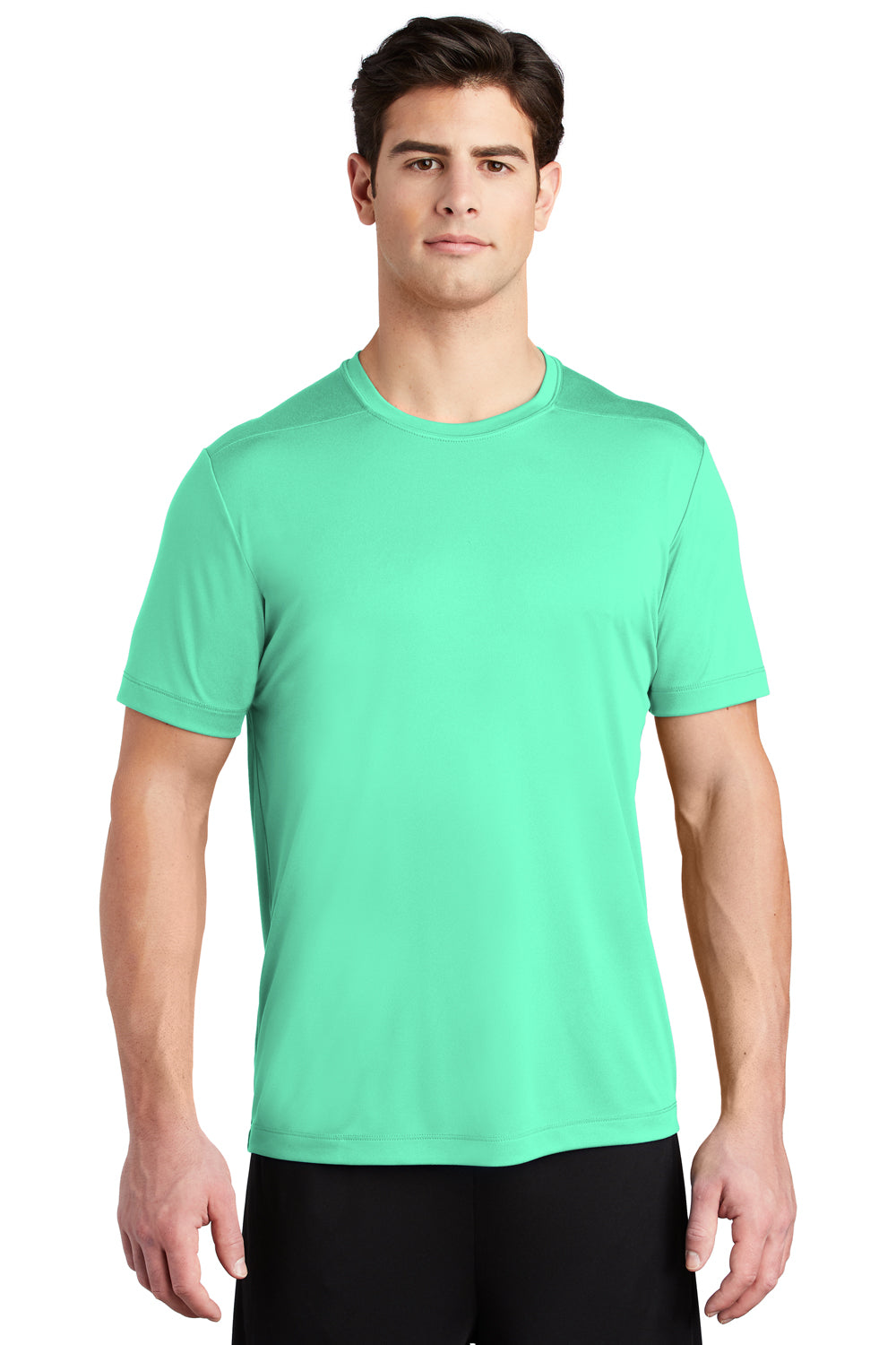 Sport-Tek ST420 Mens Moisture Wicking Short Sleeve Crewneck T-Shirt Bright Seafoam Green Model Front