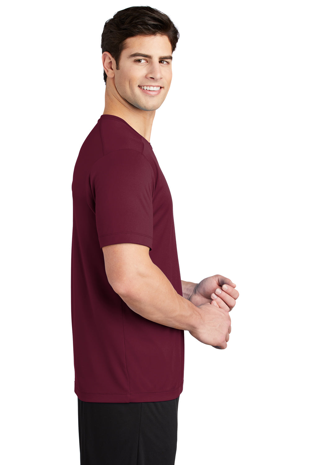 Sport-Tek ST420 Mens Moisture Wicking Short Sleeve Crewneck T-Shirt Cardinal Red Model Side