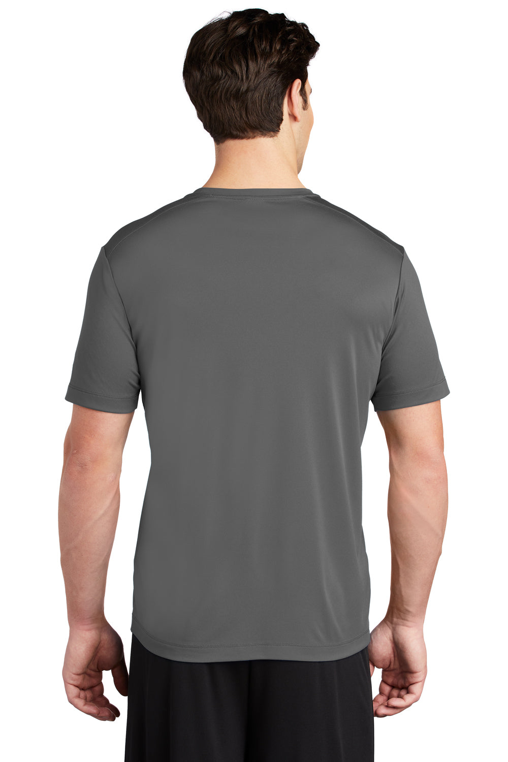 Sport-Tek ST420 Mens Moisture Wicking Short Sleeve Crewneck T-Shirt Dark Smoke Grey Model Back