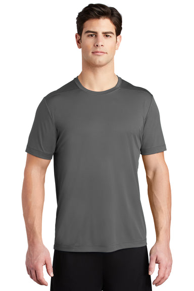 Sport-Tek ST420 Mens Moisture Wicking Short Sleeve Crewneck T-Shirt Dark Smoke Grey Model Front