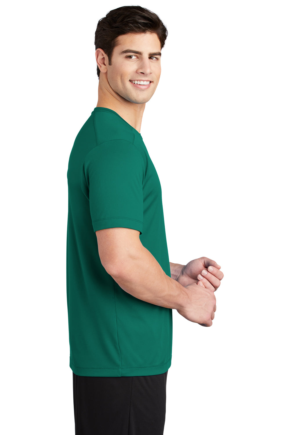 Sport-Tek ST420 Mens Moisture Wicking Short Sleeve Crewneck T-Shirt Marine Green Model Side