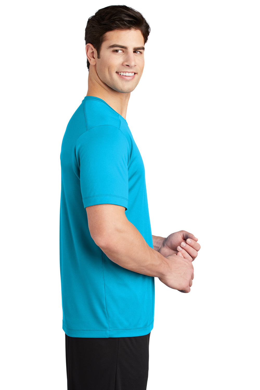 Sport-Tek ST420 Mens Moisture Wicking Short Sleeve Crewneck T-Shirt Sapphire Blue Model Side