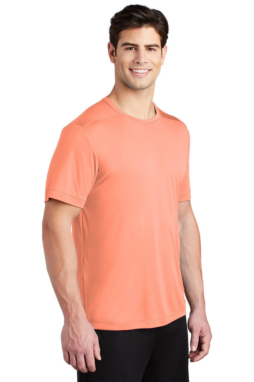 Sport-Tek ST420 Mens Moisture Wicking Short Sleeve Crewneck T-Shirt Soft Coral Orange Model 3q