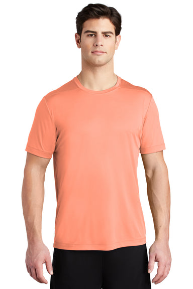 Sport-Tek ST420 Mens Moisture Wicking Short Sleeve Crewneck T-Shirt Soft Coral Orange Model Front