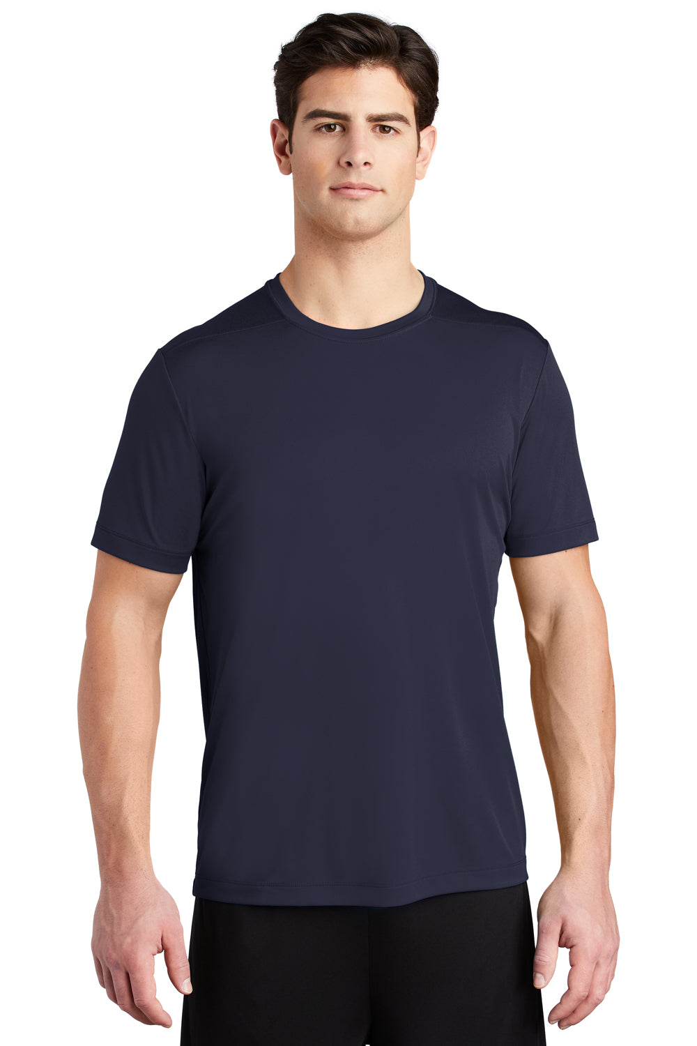 Sport-Tek ST420 Mens Moisture Wicking Short Sleeve Crewneck T-Shirt True Navy Blue Model Front