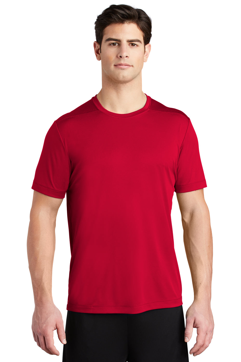 Sport-Tek ST420 Mens Moisture Wicking Short Sleeve Crewneck T-Shirt True Red Model Front