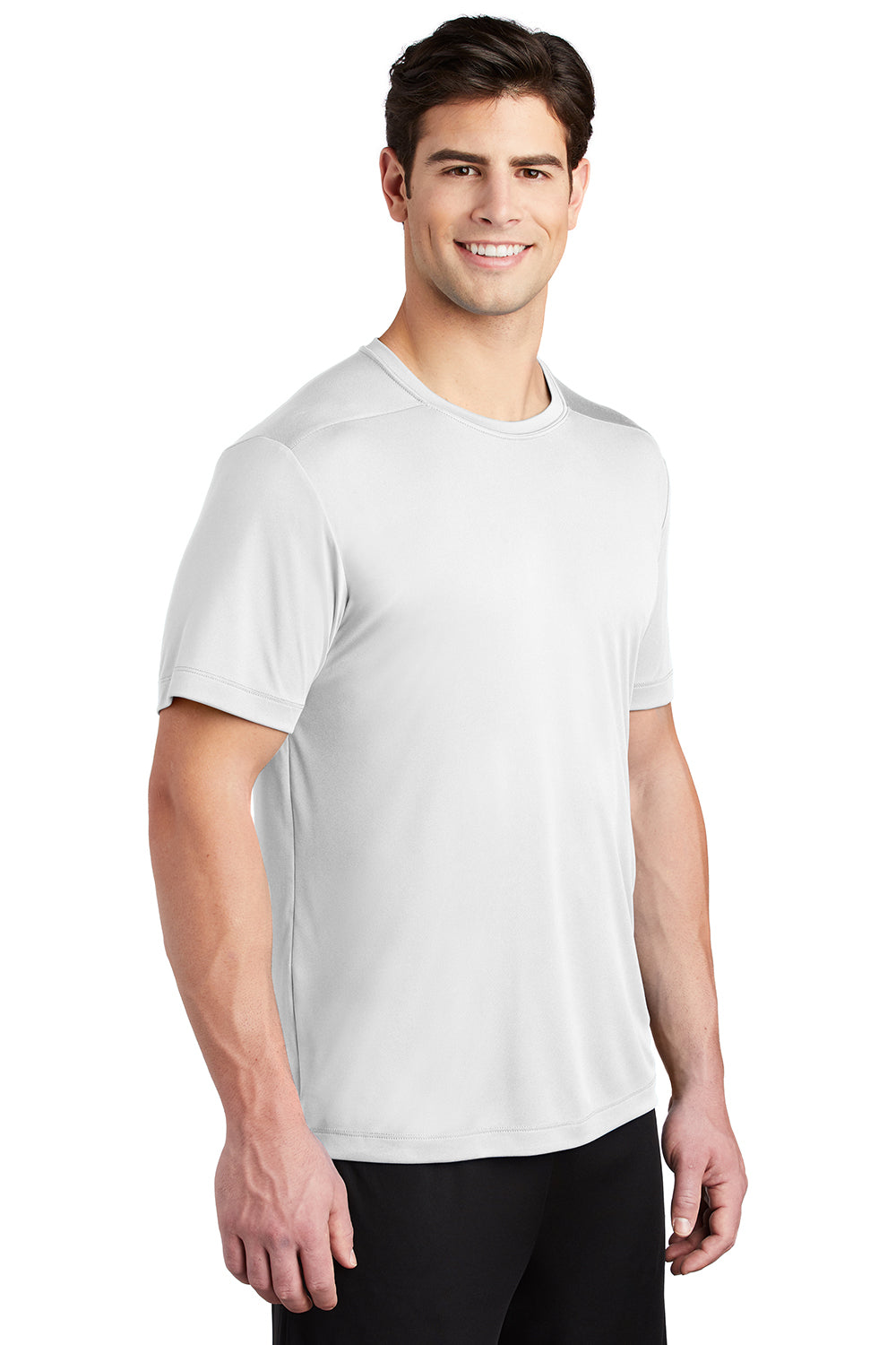 Sport-Tek ST420 Mens Moisture Wicking Short Sleeve Crewneck T-Shirt White Model 3q