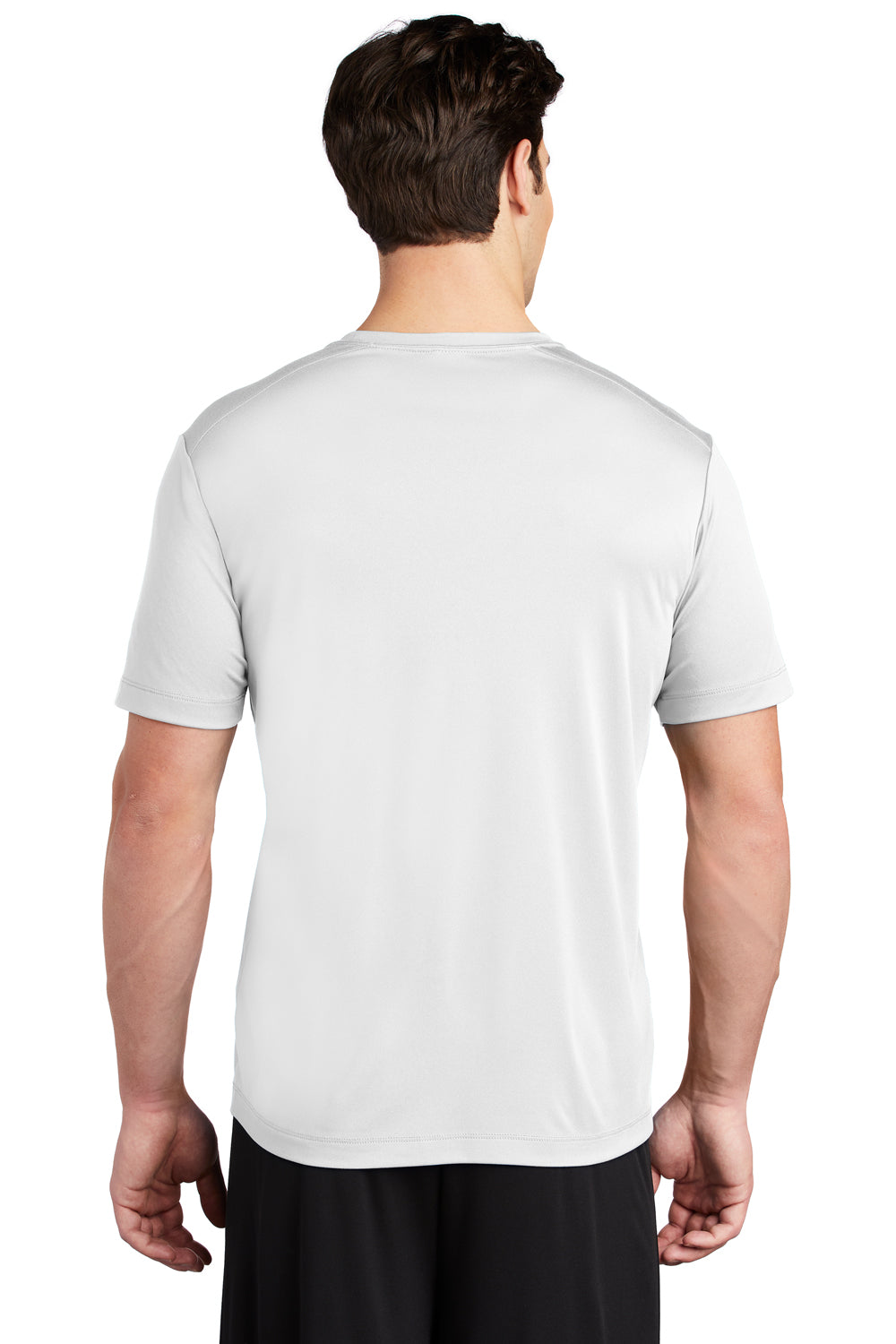 Sport-Tek ST420 Mens Moisture Wicking Short Sleeve Crewneck T-Shirt White Model Back