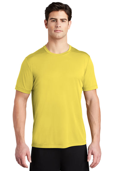 Sport-Tek ST420 Mens Moisture Wicking Short Sleeve Crewneck T-Shirt Yellow Model Front