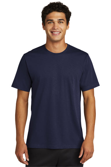 Sport-Tek ST430 Mens Strive Moisture Wicking Short Sleeve Crewneck T-Shirt True Navy Blue Model Front