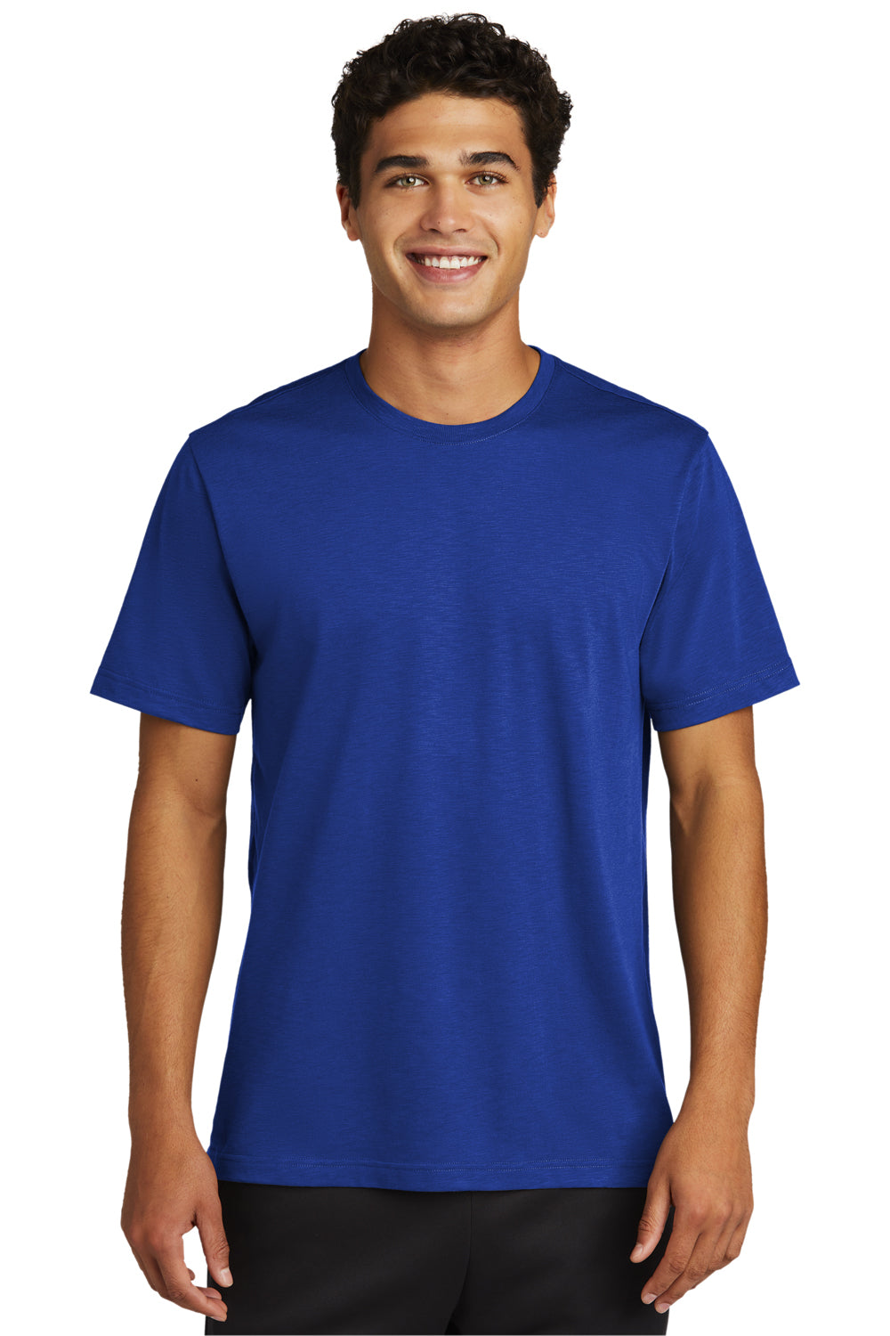 Sport-Tek ST430 Mens Strive Moisture Wicking Short Sleeve Crewneck T-Shirt True Royal Blue Model Front