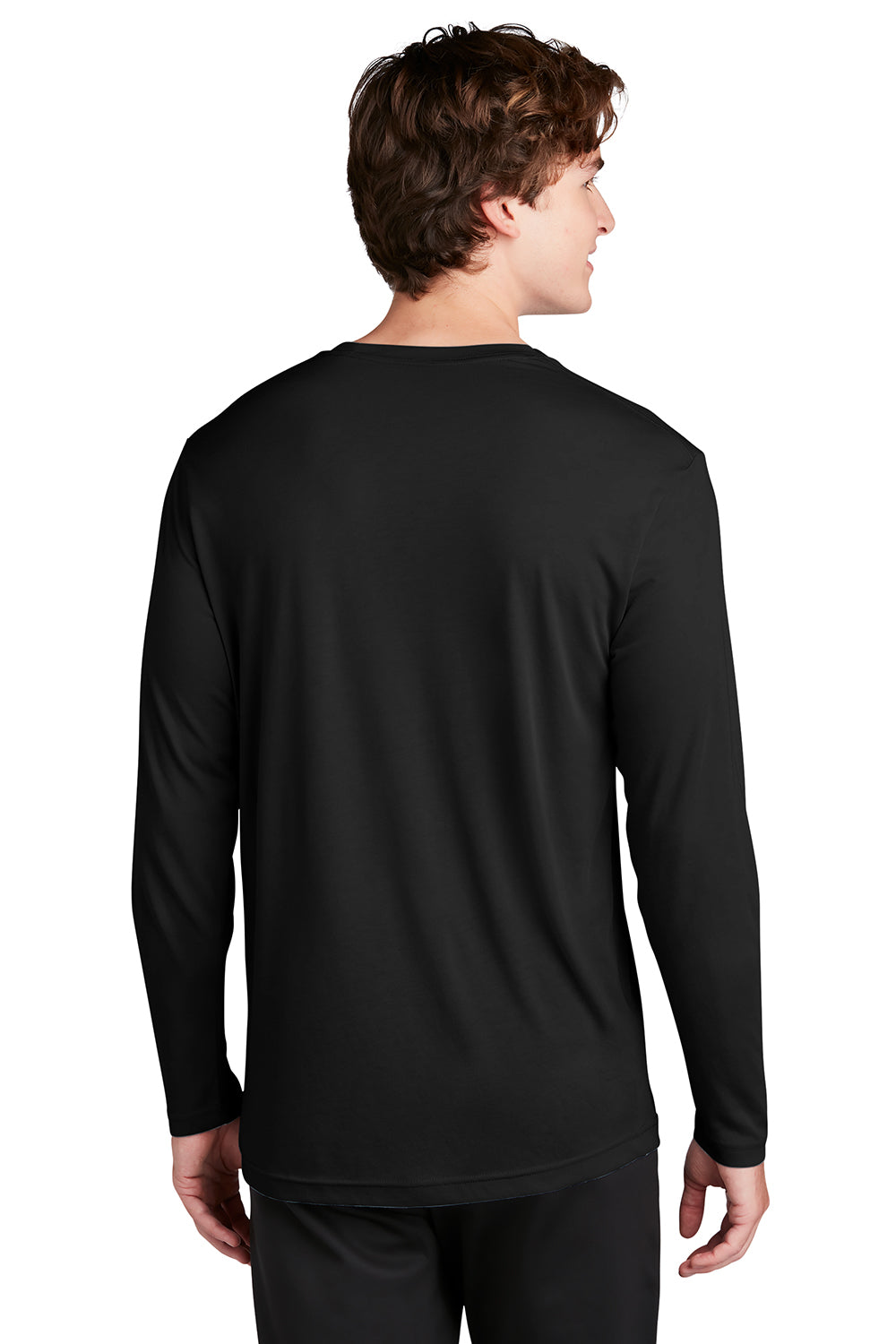 Sport-Tek ST450LS Mens Competitor Moisture Wicking Long Sleeve Crewneck T-Shirt Black Model Back