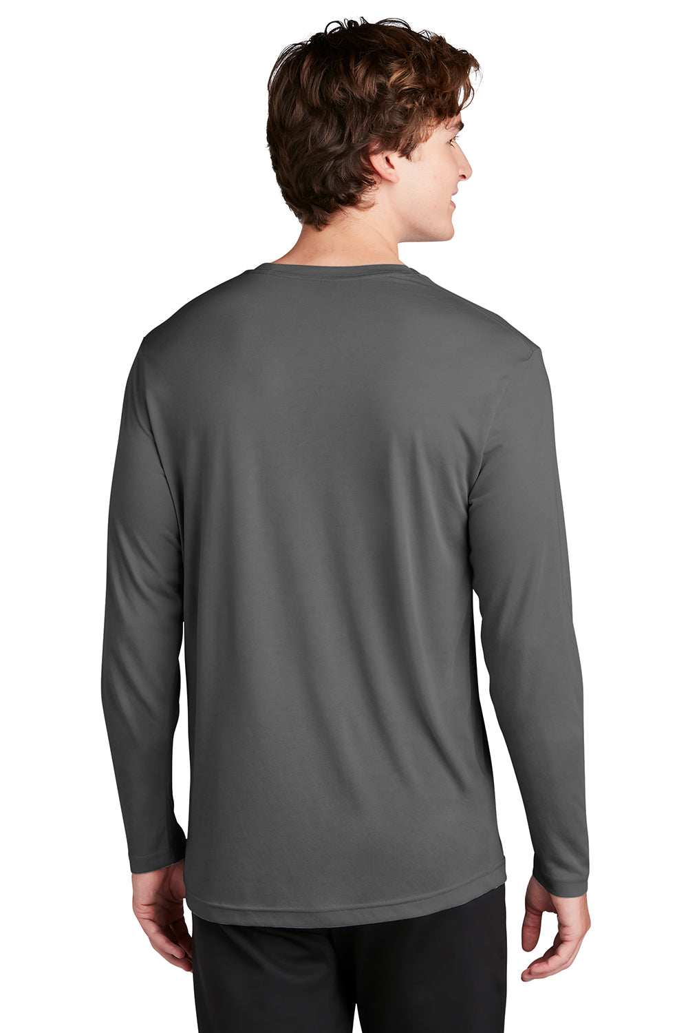 Sport-Tek ST450LS Mens Competitor Moisture Wicking Long Sleeve Crewneck T-Shirt Dark Smoke Grey Model Back