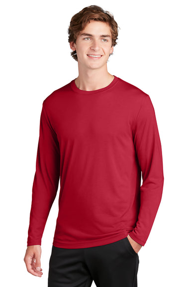 Sport-Tek ST450LS Mens Competitor Moisture Wicking Long Sleeve Crewneck T-Shirt Deep Red Model Front