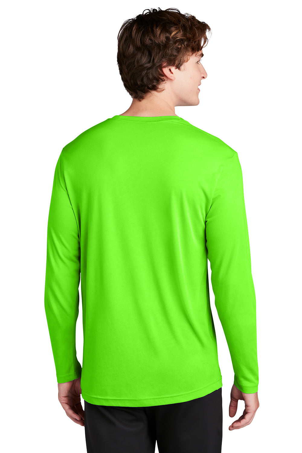 Sport-Tek ST450LS Mens Competitor Moisture Wicking Long Sleeve Crewneck T-Shirt Neon Green Model Back