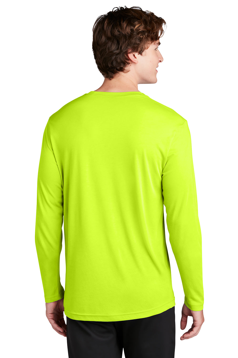 Sport-Tek ST450LS Mens Competitor Moisture Wicking Long Sleeve Crewneck T-Shirt Neon Yellow Model Back