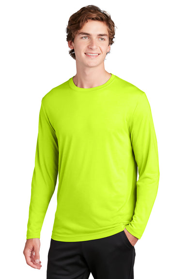 Sport-Tek ST450LS Mens Competitor Moisture Wicking Long Sleeve Crewneck T-Shirt Neon Yellow Model Front