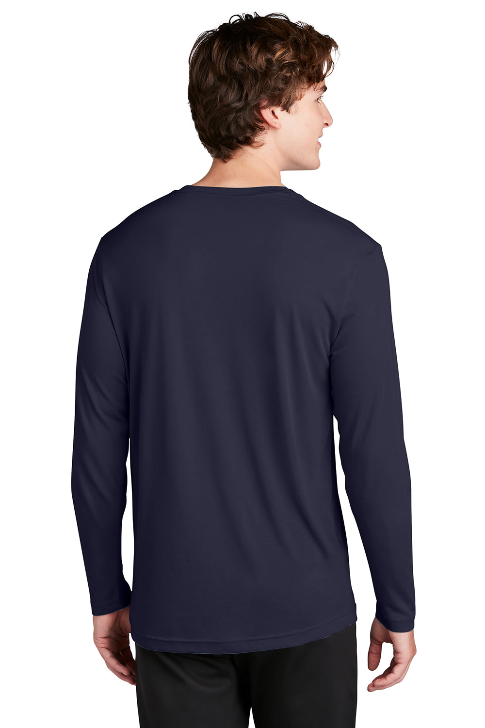 Sport-Tek ST450LS Mens Competitor Moisture Wicking Long Sleeve Crewneck T-Shirt True Navy Blue Model Back