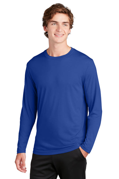 Sport-Tek ST450LS Mens Competitor Moisture Wicking Long Sleeve Crewneck T-Shirt True Royal Blue Model Front