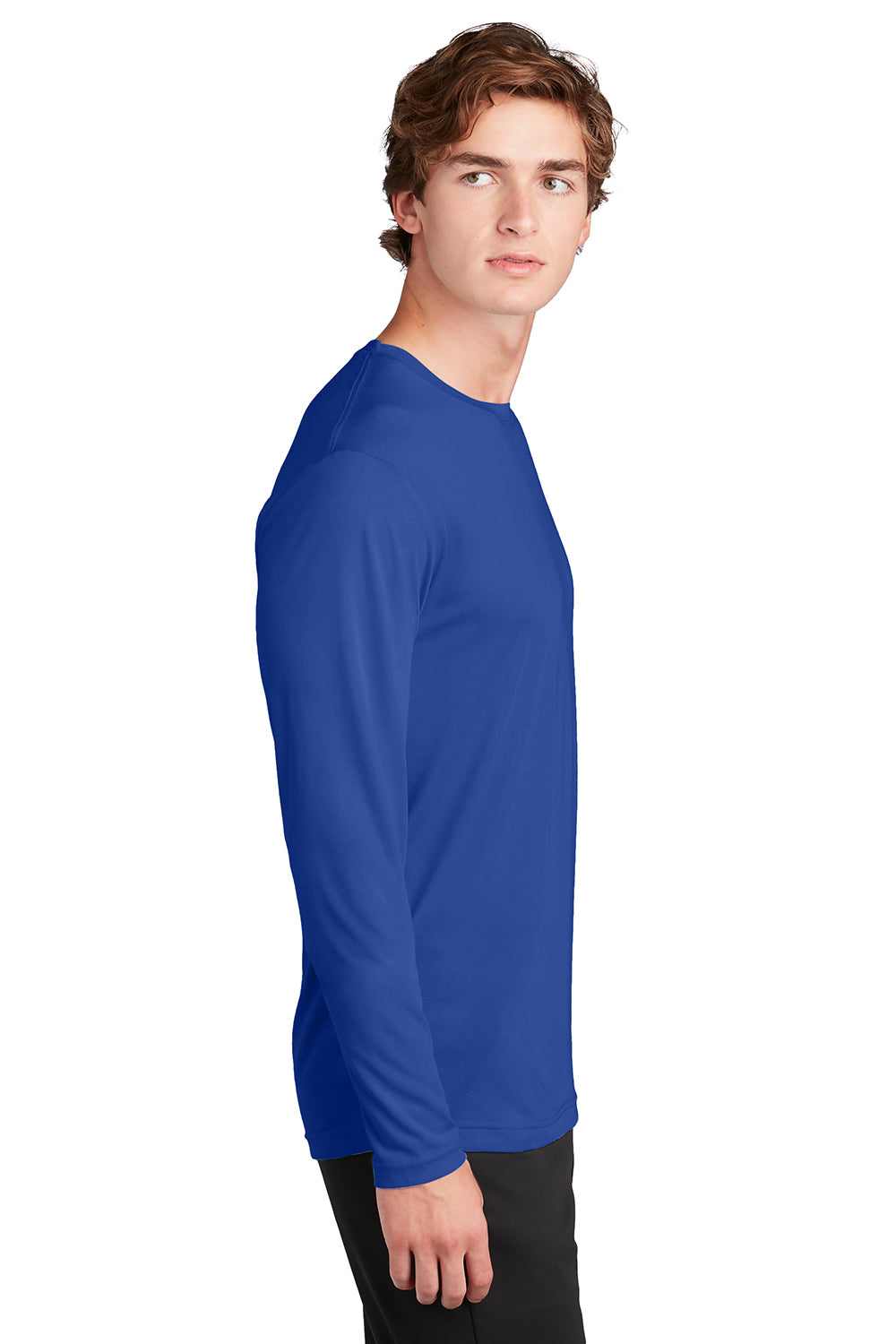 Sport-Tek ST450LS Mens Competitor Moisture Wicking Long Sleeve Crewneck T-Shirt True Royal Blue Model Side