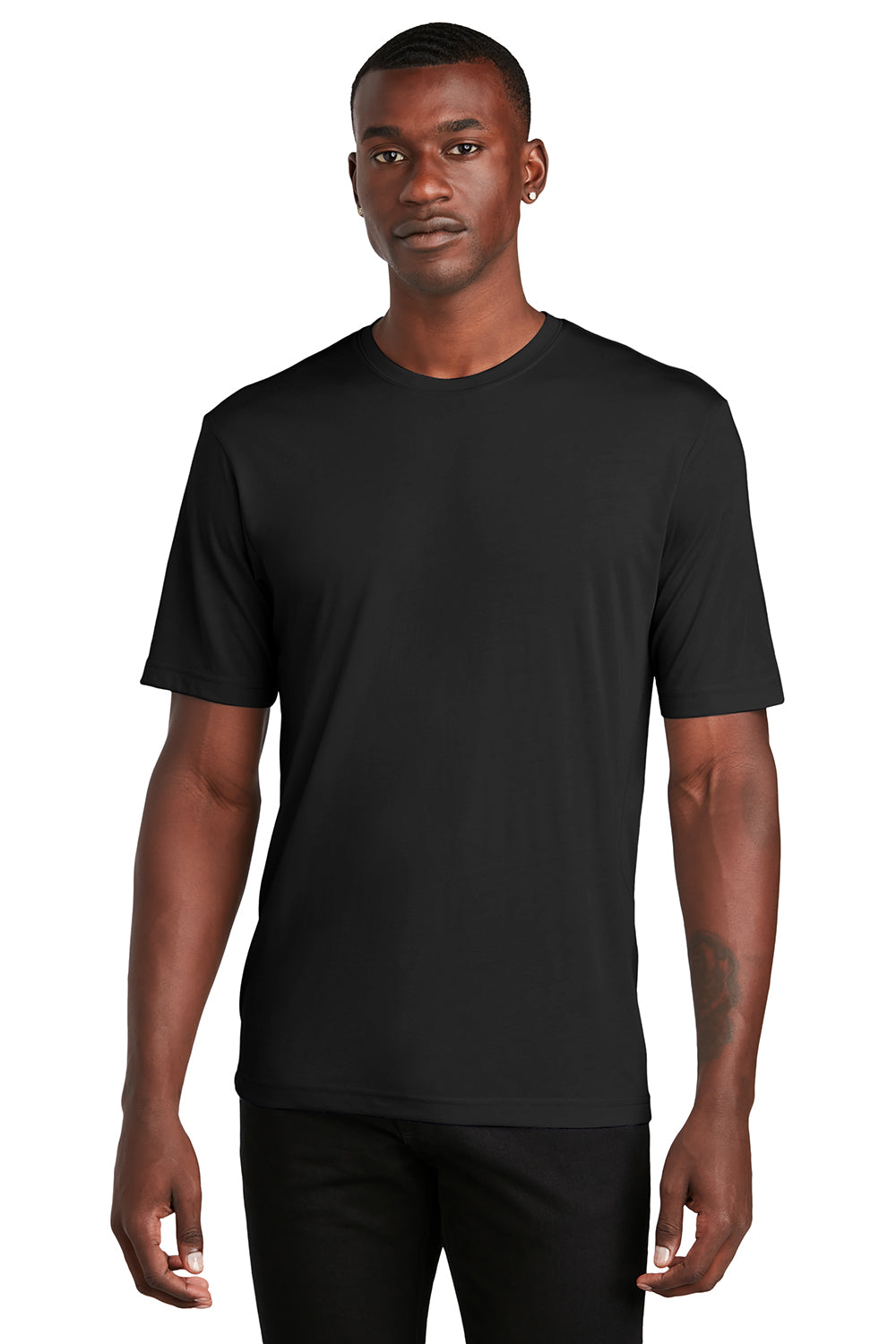 Sport-Tek ST450 Mens Competitor Moisture Wicking Short Sleeve Crewneck T-Shirt Black Model Front