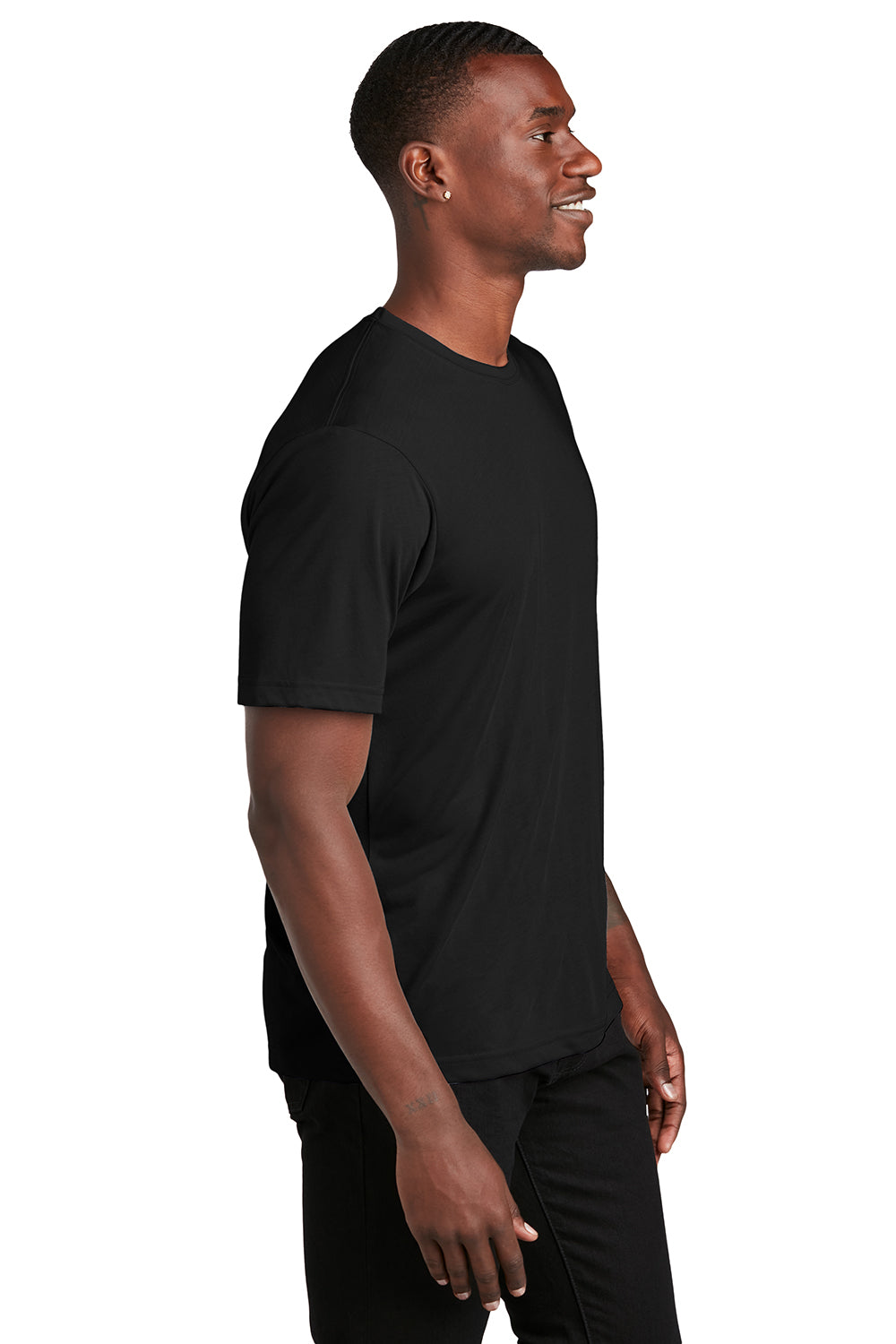 Sport-Tek ST450 Mens Competitor Moisture Wicking Short Sleeve Crewneck T-Shirt Black Model Side