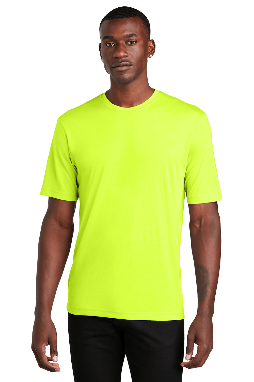 Sport-Tek ST450 Mens Competitor Moisture Wicking Short Sleeve Crewneck T-Shirt Neon Yellow Model Front