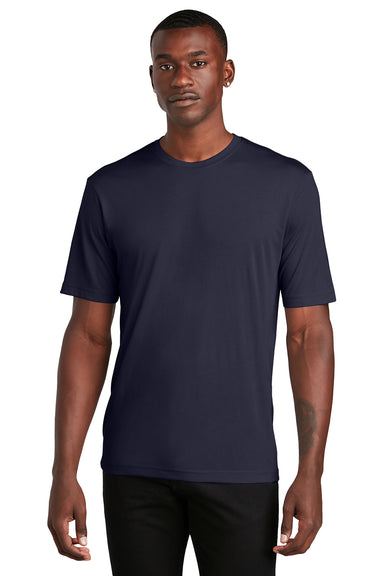 Sport-Tek ST450 Mens Competitor Moisture Wicking Short Sleeve Crewneck T-Shirt True Navy Blue Model Front