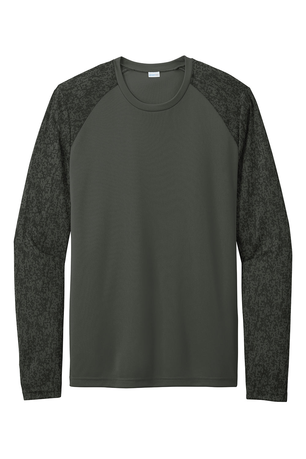 Sport-Tek ST460LS Mens Digi Camo Moisture Wicking Long Sleeve Crewneck T-Shirt Black Flat Front