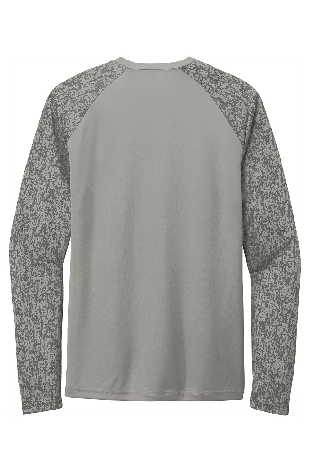 Sport-Tek ST460LS Mens Digi Camo Moisture Wicking Long Sleeve Crewneck T-Shirt Concrete Grey Flat Back