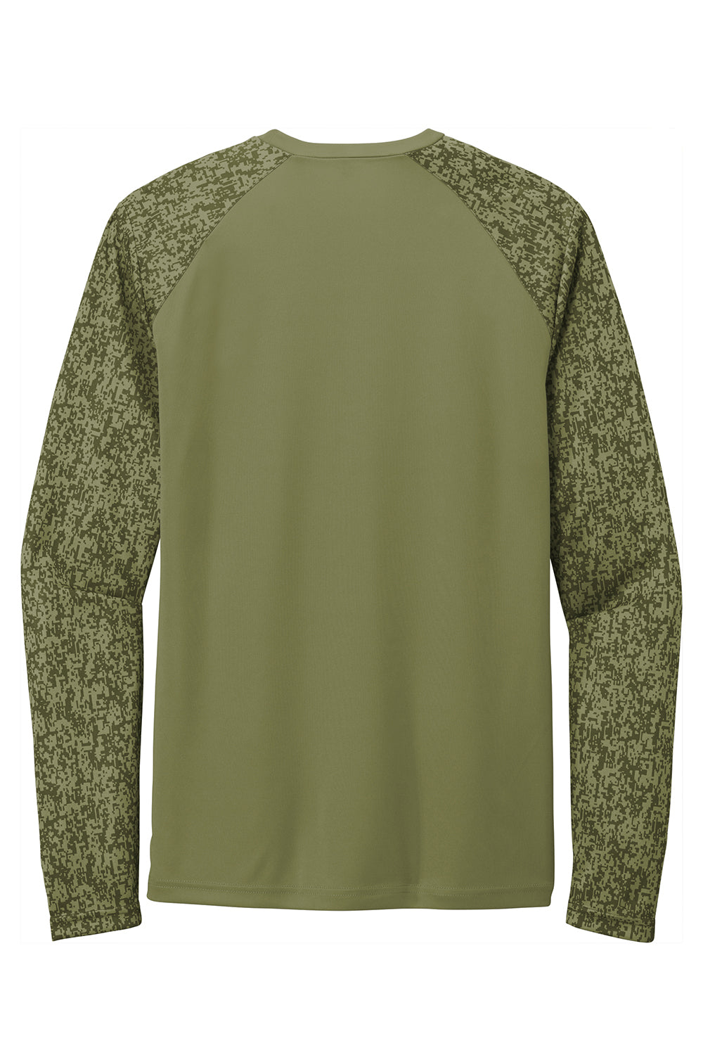 Sport-Tek ST460LS Mens Digi Camo Moisture Wicking Long Sleeve Crewneck T-Shirt Olive Drab Green Flat Back