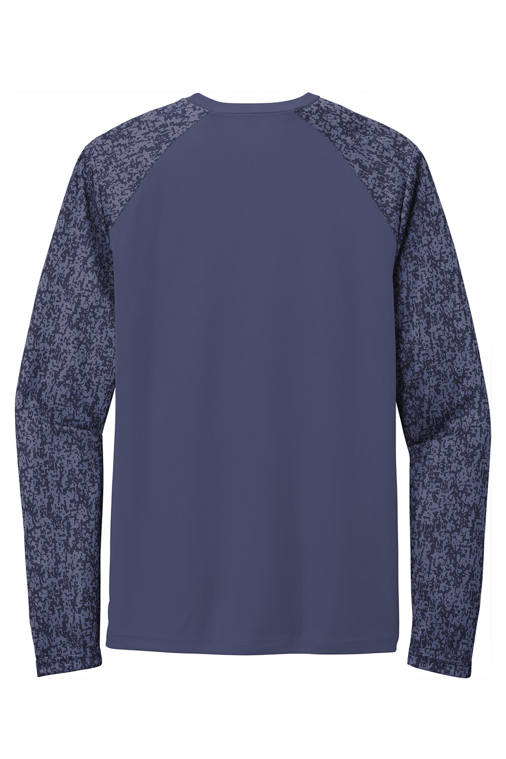 Sport-Tek ST460LS Mens Digi Camo Moisture Wicking Long Sleeve Crewneck T-Shirt True Navy Blue Flat Back