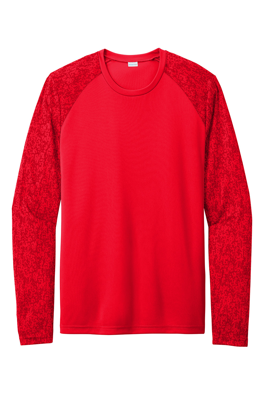 Sport-Tek ST460LS Mens Digi Camo Moisture Wicking Long Sleeve Crewneck T-Shirt True Red Flat Front