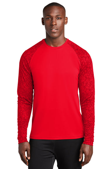 Sport-Tek ST460LS Mens Digi Camo Moisture Wicking Long Sleeve Crewneck T-Shirt True Red Model Front