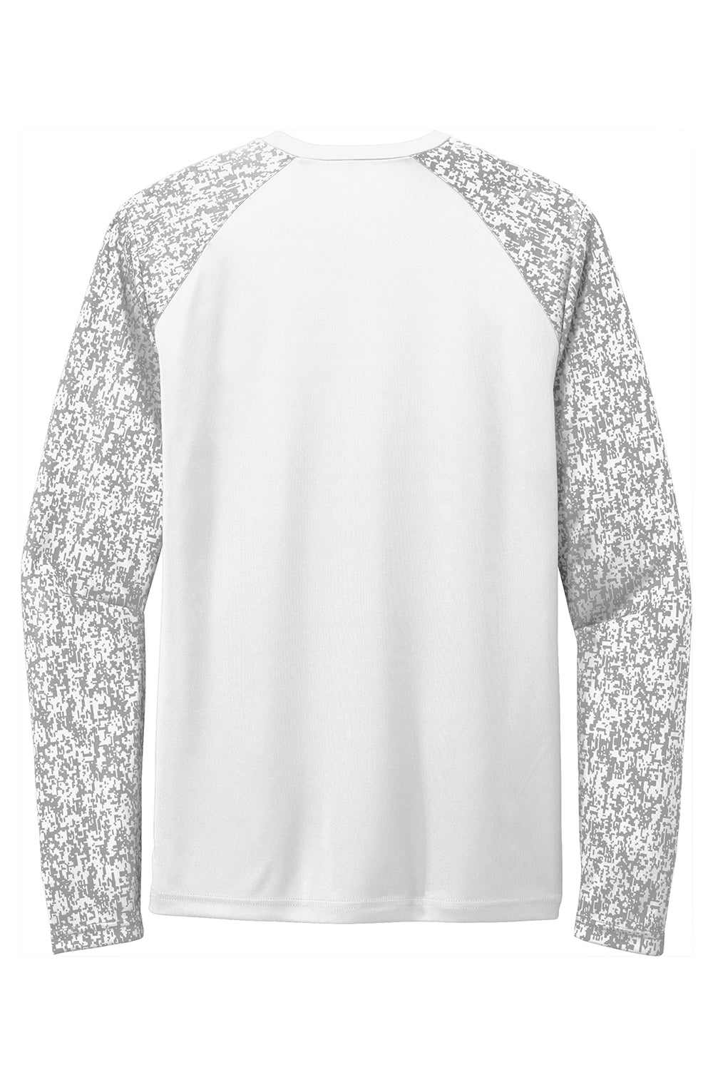 Sport-Tek ST460LS Mens Digi Camo Moisture Wicking Long Sleeve Crewneck T-Shirt White Flat Back