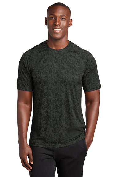 Sport-Tek ST460 Mens Digi Camo Moisture Wicking Short Sleeve Crewneck T-Shirt Black Model Front