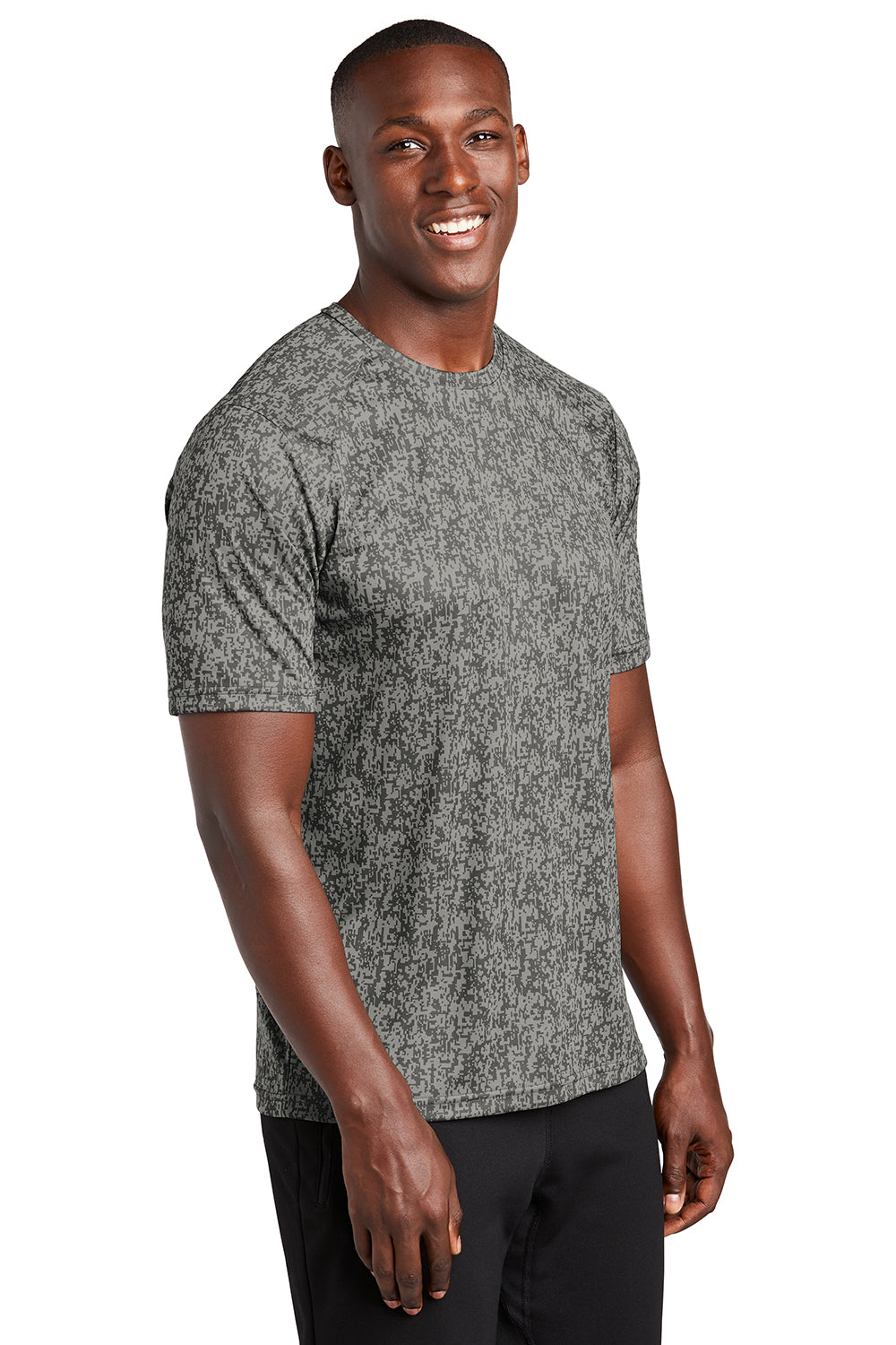 Sport-Tek ST460 Mens Digi Camo Moisture Wicking Short Sleeve Crewneck T-Shirt Concrete Grey Model 3q